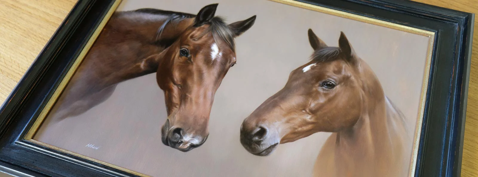 Extensive gallery of framed horse oil portrait commissions Various framed horse oil portraits by Nicholas Beall, showcasing different styles and subjects