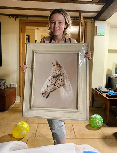 Henry: Horse portrait gifted for a 16th birthday Horse oil portrait of Henry, gifted for a 16th birthday, with happy recipient